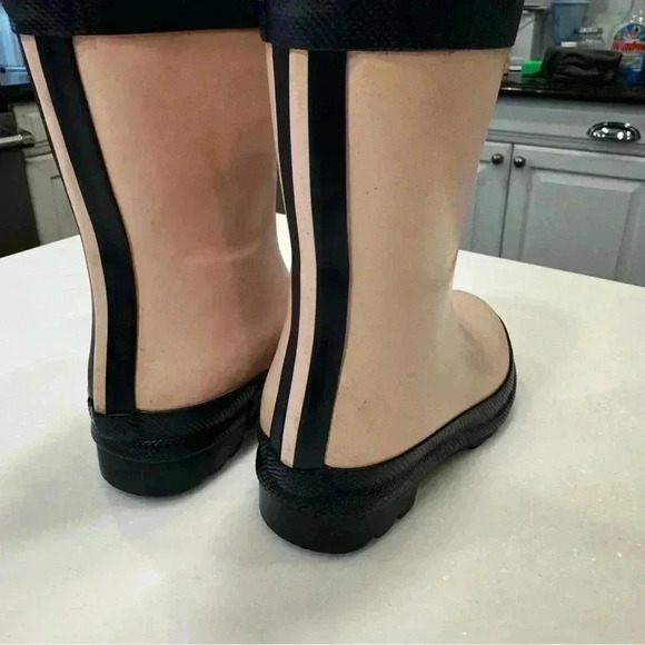 Hatley Little Girls Solid Pink Navy Trim Rain Boots Size 6 - Picture 3 of 9